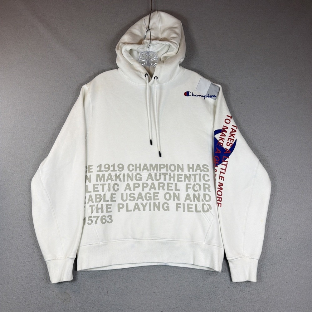 Champion White Graphic Hoodie Since 1919 Athletic Apparel Large